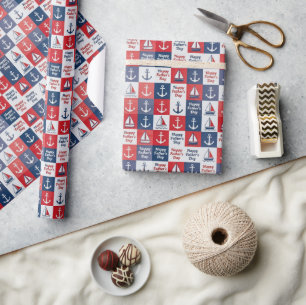 Red White Blue Sailboats Father's Day Wrapping Paper