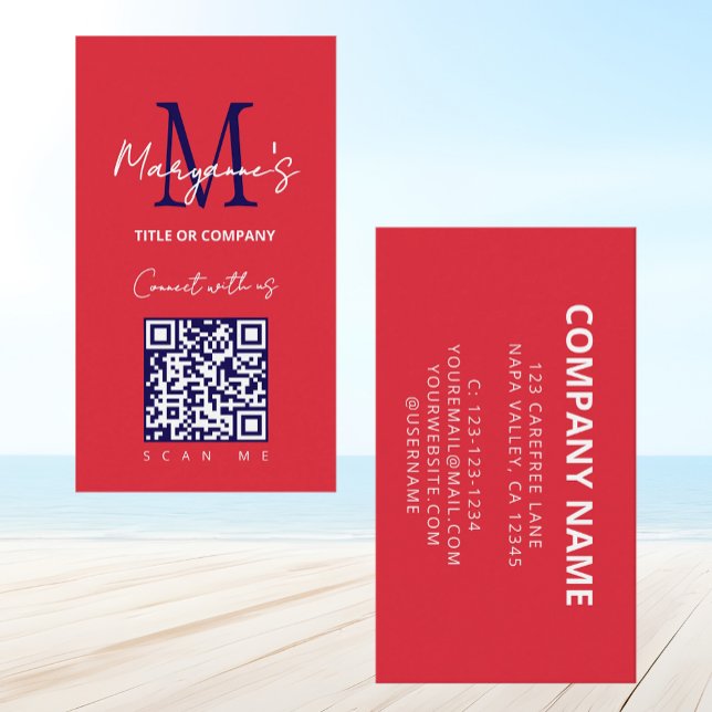 Red White Blue Scannable QR Code Logo Business Card (Creator Uploaded)