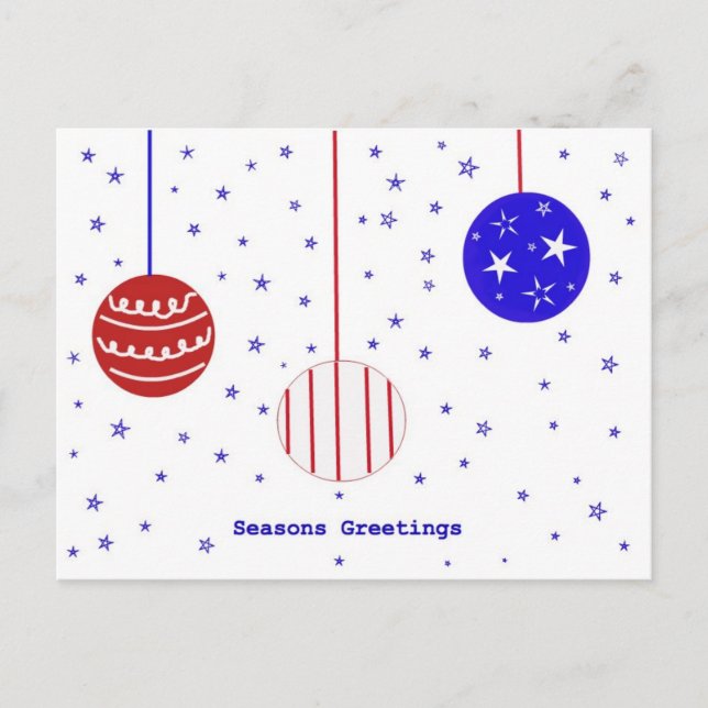 Red, White & Blue Seasons Greetings Post Card (Front)