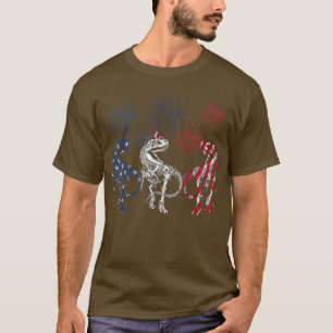 Red White Blue Skeleton Dinosaur Firework 4th Of J T-Shirt