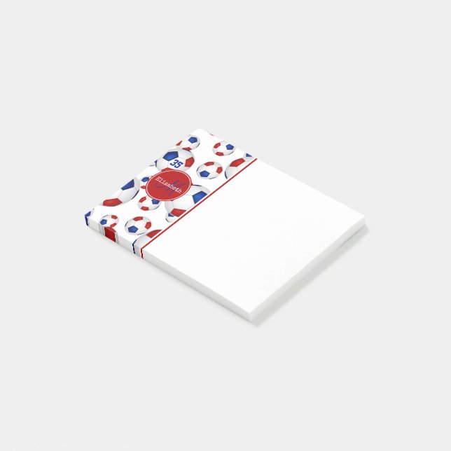 red white blue soccer balls girly sports post-it notes (Angled)