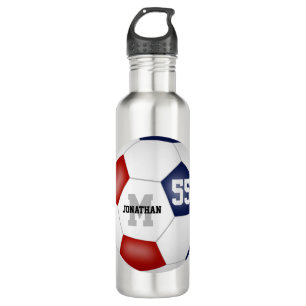 red white blue soccer team colours boys girls 710 ml water bottle