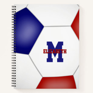 red white blue soccer team colours monogrammed notebook