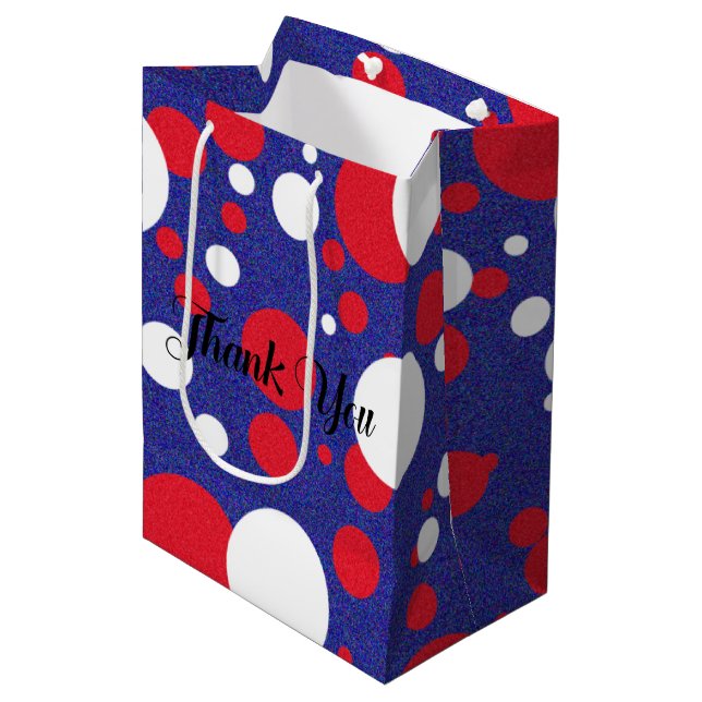 Red White Blue Sparkle Polka Dot Party Medium Gift Bag (Front Angled)