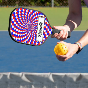 Red White Blue Spiral by Kenneth Yoncich Pickleball Paddle