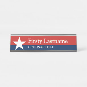 Red White Blue Star Custom Name Title Desk Name Plate