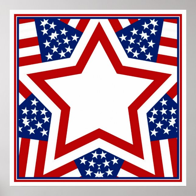 Red White & Blue Star Design to Add Text Poster (Front)