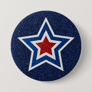 Red, White, Blue Star July 4 Glitter 7.5 Cm Round Badge
