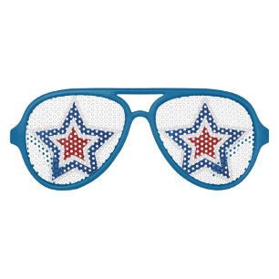 Red, White, Blue Star July 4 Glitter Aviator Sunglasses