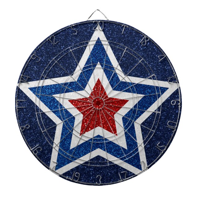 Red, White, Blue Star July 4 Glitter Dartboard (Front)
