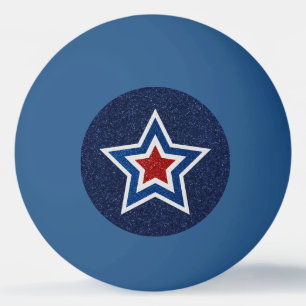 Red, White, Blue Star July 4 Glitter Ping Pong Ball
