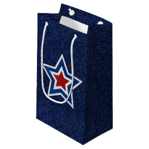 Red, White, Blue Star July 4 Glitter Small Gift Bag