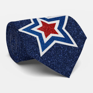 Red, White, Blue Star July 4 Glitter Tie