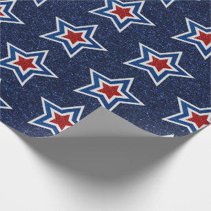 Red, White, Blue Star July 4 Glitter Wrapping Paper