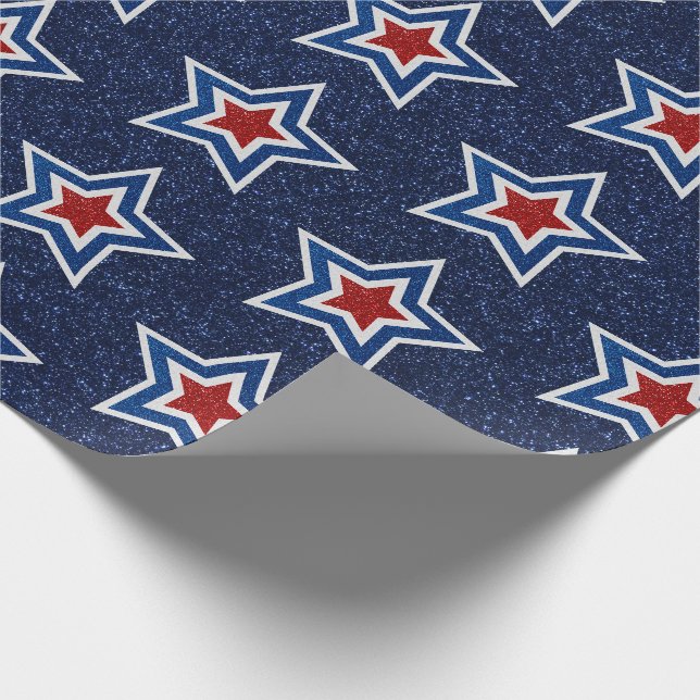 Red, White, Blue Star July 4 Glitter Wrapping Paper (Corner)