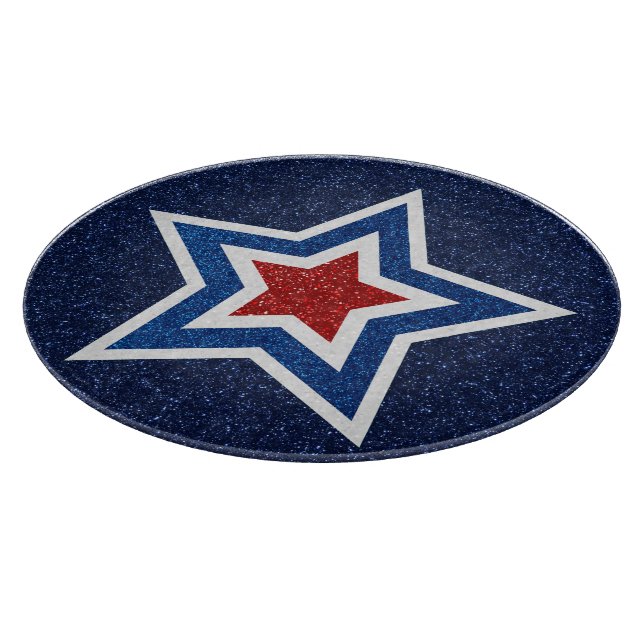 Red, White, Blue Star July 4th Glitter Cutting Board (Corner)