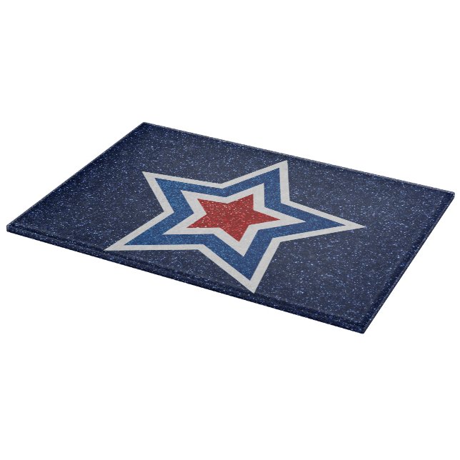Red, White, Blue Star July 4th Glitter Cutting Board (Corner)