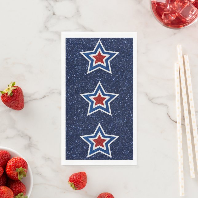 Red, White, Blue Star July 4th Glitter Napkin (Insitu)