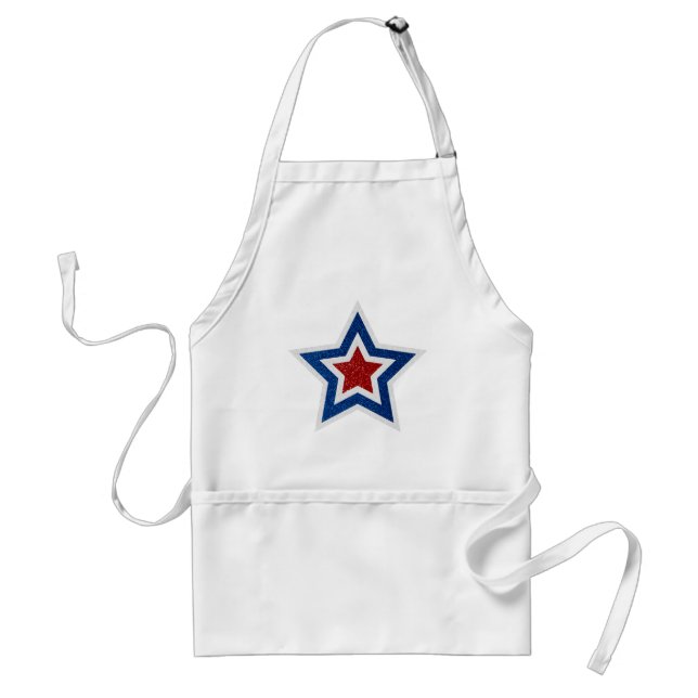 Red, White, Blue Star July 4th Glitter Standard Apron (Front)