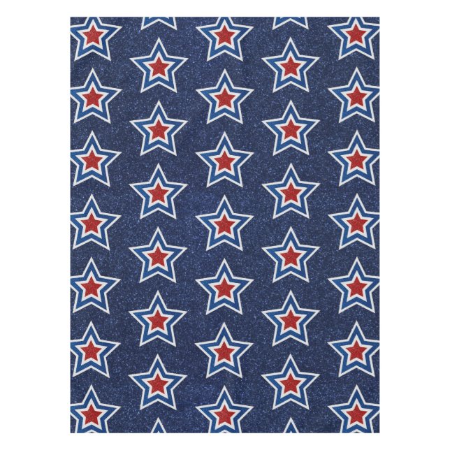 Red, White, Blue Star July 4th Glitter Tablecloth (Front)