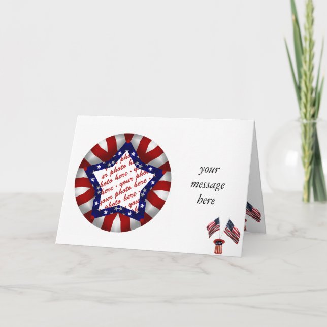 Red White & Blue Star Shaped Photo Frame Card (Front)