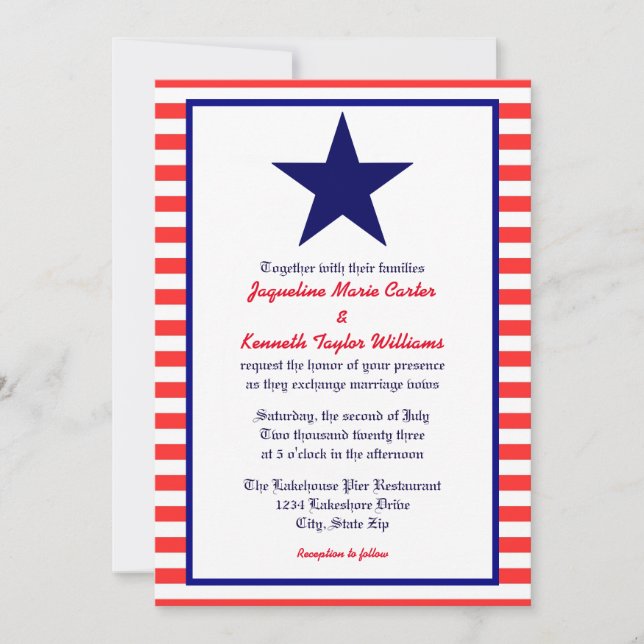 Red White & Blue Star - Wedding Invitation (Front)