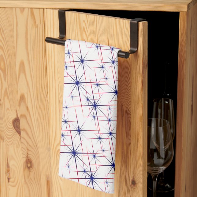Red white & blue starbursts  tea towel (Thirds Fold)