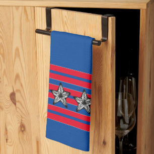 Red White Blue Starfish n Stripes Patriotic Tea Towel
