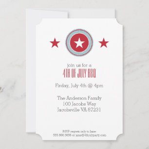 Red White & Blue Stars 4th of July Invitations