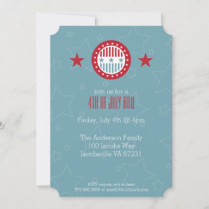 Red White & Blue Stars 4th of July Invitations