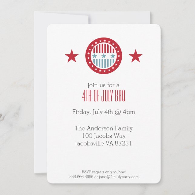 Red White & Blue Stars 4th of July Invitations (Front)