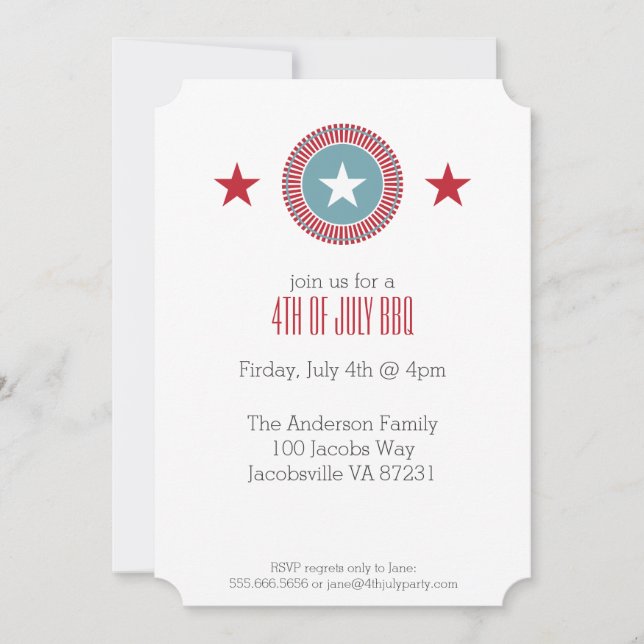 Red White & Blue Stars 4th of July Invitations (Front)
