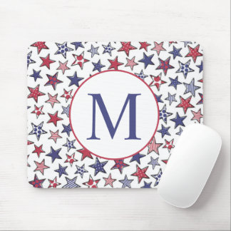 Red White Blue Stars America Patriotic Monogram Mouse Pad