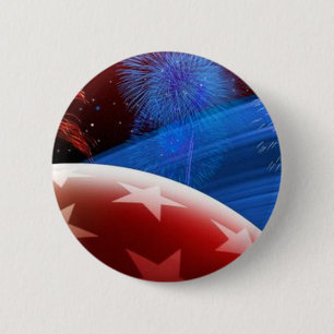 Red White Blue Stars and Fireworks Button