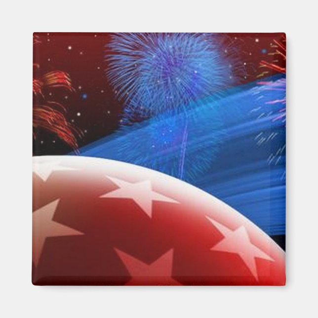 Red White Blue Stars and Fireworks Magnet (Front)