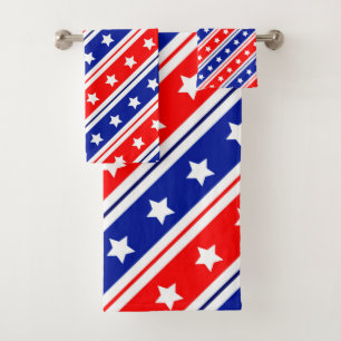Red White Blue Stars and Stripes  Bath Towel Set