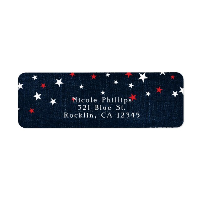 Red White & Blue Stars Denim Party Invitation (Front)