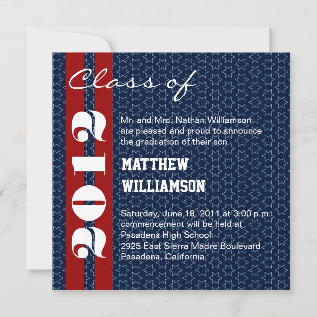 Red  White Blue Stars Graduation Invitation (Front)