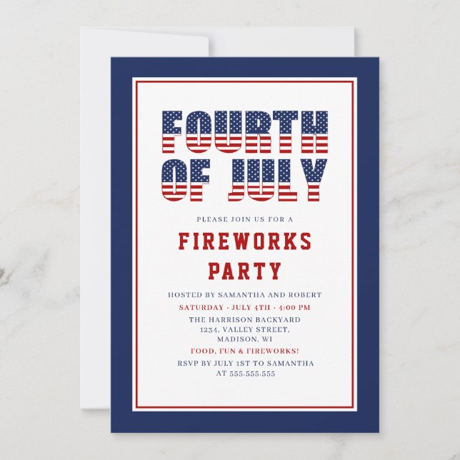 Red White Blue Stars Stripes 4th of July Party Invitation (Front)