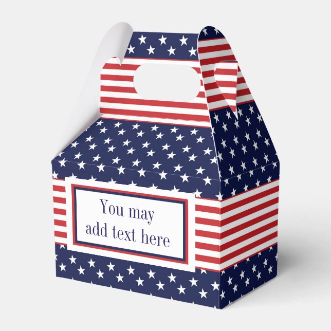 Red White Blue Stars & Stripes Party Favour Boxes (Front Side)