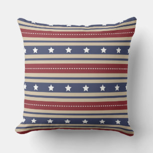 RED WHITE BLUE STARS & STRIPES PATRIOTIC CUSHION