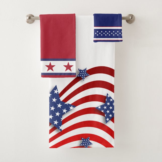 Red, White & Blue Stars & Stripes Towel Set (Insitu)