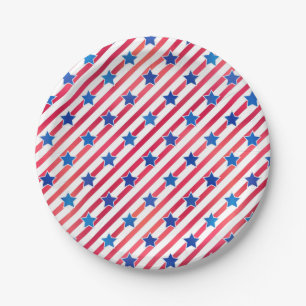Red White Blue Stars Stripes USA American Flag Paper Plate