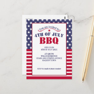 Red White Blue Stars Stripes USA flag 4 July BBQ Postcard