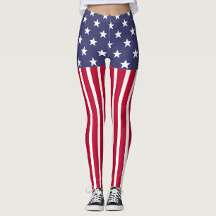 Red White Blue Stars Stripes USA flag Leggings