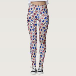 Red White Blue Stars Trendy Yoga Pant