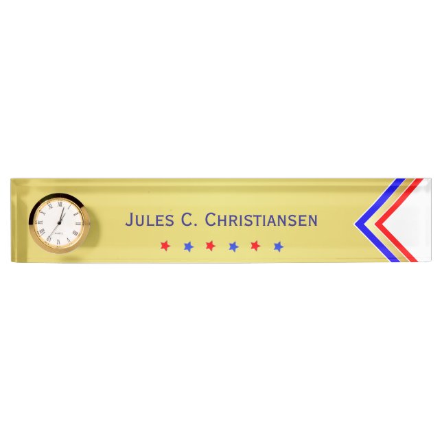 Red White Blue / Stars (Your Name) Gold Background Nameplate (Front)