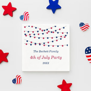 Red, White & Blue String Lights 4th Of July Party Napkin