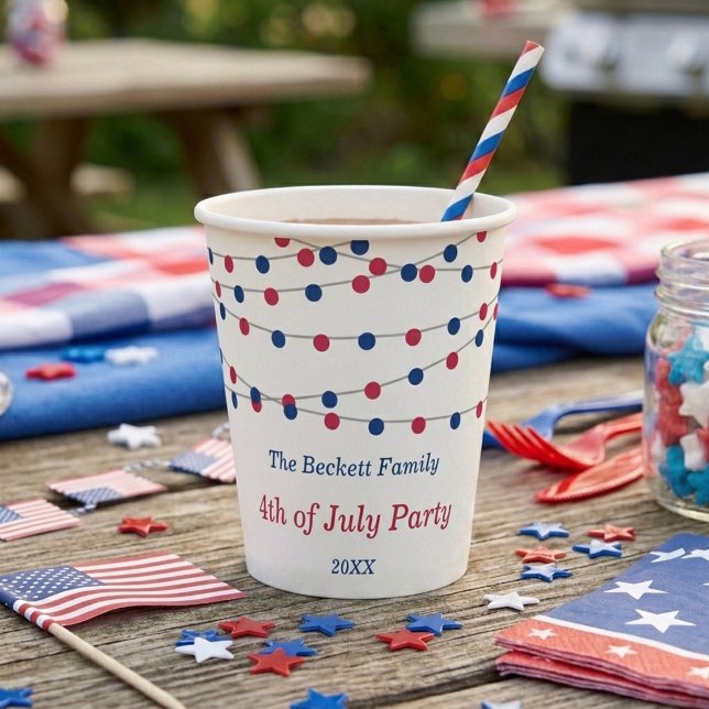 Red, White & Blue String Lights 4th Of July Party Paper Cups (Creator Uploaded)