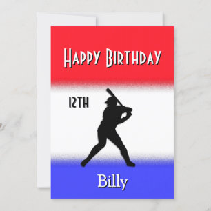 Red White Blue Stripe Baseball Birthday Party  Invitation